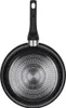 The underside of a black frying pan with a silver induction base. Produktbild-Vorschau