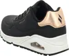 Side view of a black Skechers sneaker with rose gold accents. Náhled obrázku produktu