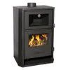 A black freestanding wood-burning stove with a glass door for the firebox and a glass window above that likely serves as an oven or viewing area. Produktbild-Vorschau
