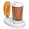 A white hot dog maker with hot dogs inside and a bun on a spike. Podgląd zdjęcia produktu