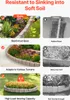 A collage of images showcasing garden edging, comparing the product's features to competitors and demonstrating its use in various garden settings. Voir les images du produit