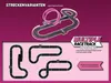 A diagram showing multiple race track configurations for a toy car set, with a main image of one configuration at the top. Podgląd zdjęcia produktu