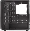 The interior of a black computer tower case, viewed from the side panel removed. Produktbild-Vorschau