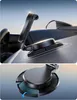 A car dashboard with a magnetic phone mount and a close-up diagram of the mount's base. Voir les images du produit