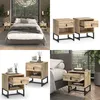 A collage of images showing a bedroom with a bed and nightstands, and close-ups of the nightstands. Produktbild-Vorschau