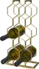 A golden metal wine rack holding several green wine bottles. Produktbild-Vorschau