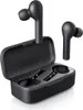 A pair of black wireless earbuds and their charging case are displayed against a white background. Produktbild-Vorschau