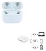 A white charging case for wireless earbuds is shown, along with a diagram illustrating various charging methods. Produktbild-Vorschau