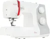 A white and red sewing machine with gray accents, shown from a front-side angle against a white background. Produktbild-Vorschau