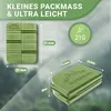 Product marketing image showing dimensions and weight of foldable seat cushions. Produktbild-Vorschau