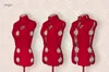 Three red dress forms are displayed against a patterned background. Produktbild-Vorschau