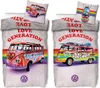 Two bedding sets featuring Volkswagen Bulli vans with rainbow and "Love Generation" motifs.
