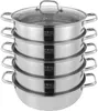 A stack of stainless steel steaming pots with a glass lid. Podgląd zdjęcia produktu