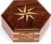 Maritim Holzbox sechseckig mit Windrose Inlay aus Holz und Produktbild-Vorschau 1