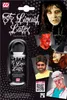 A collage of a product package for FX Liquid Latex, featuring the product bottle and several examples of its use in creating special effects makeup. Produktbild-Vorschau