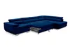 A dark blue sectional sofa with a pull-out bed mechanism extended. Produktbild-Vorschau