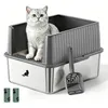 Theo&Cleo Edelstahl Katzenklo Katzentoilette mit hohem Rand Produktbild-Vorschau 1