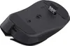 The underside of a black wireless computer mouse. Produktbild-Vorschau