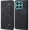 A black flip-style phone case is shown open, revealing the inside and the back of a phone with a camera module. Produktbild-Vorschau