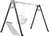 A swing set with a hammock and a child's swing, shown against a white background. Produktbild-Vorschau