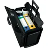 An open black leather trolley bag with office supplies inside. Voir les images du produit