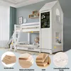A child's bedroom with a white bunk bed designed like a house, featuring a chalkboard on the side. Anteprima dell’immagine prodotto