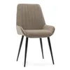A single, upholstered dining chair with dark beige fabric and black legs, photographed in isolation against a white background. Náhľad obrázku produktu