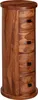 A tall, cylindrical wooden cabinet with five drawers is shown against a white background. Voir les images du produit