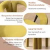Collage of close-up shots and descriptive text highlighting features of an olive-colored velvet chair. Voir les images du produit