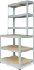 A metal shelving unit with wooden shelves against a white background. Produktbild-Vorschau