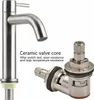 A faucet and its ceramic valve core are shown against a white background. Text describes the valve core's features. Produktbild-Vorschau