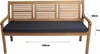 A wooden garden bench with a blue cushion, shown with dimensions indicated. Produktbild-Vorschau