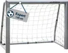 A soccer goal with a tag indicating its size and model. Produktbild-Vorschau