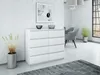 A modern living room with a white dresser, abstract art, and grey chairs. Produktbild-Vorschau
