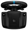 A close-up, front-facing view of a black Logitech G923 racing wheel and base, with a blue accent on the top of the wheel. Produktbild-Vorschau