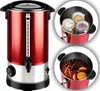 A collage showing a red hot beverage dispenser and close-ups of its interior with different contents. Náhled obrázku produktu
