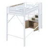 A white metal loft bed with wooden accents and integrated stairs with storage. Náhled obrázku produktu