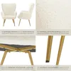 A collage of images showcasing a cream-colored armchair with gold legs, highlighting its texture, construction, and design. Náhled obrázku produktu