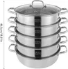 A stack of five stainless steel pots with a glass lid. Podgląd zdjęcia produktu