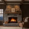 A cozy living room scene with a stone fireplace and a leather armchair. Podgląd zdjęcia produktu