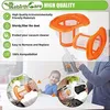 A collage of images showing vacuum cleaner filters and their features, with a child in the background. Produktbild-Vorschau