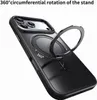 A black phone case with a silver ring stand attached, shown from a diagonal angle. Produktbild-Vorschau