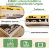 Collage of images showing different storage features of a bed frame, with text labels and icons. Náhled obrázku produktu