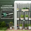 A greenhouse with plants on shelves, with text and a close-up of a clip on the left. Produktbild-Vorschau