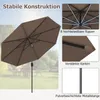 A brown patio umbrella is shown with close-up details of its construction. Produktbild-Vorschau
