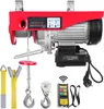 A red electric hoist with various accessories, including straps, hooks, and a remote control, is displayed against a white background. Náhľad obrázku produktu