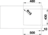 A technical drawing with dimensions of a sink. Produktbild-Vorschau