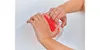 Hands holding a clear dispenser with red earplugs inside. Náhľad obrázku produktu