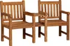 A wooden garden bench with two seats and a small table in between, shown against a white background. Produktbild-Vorschau