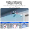 A diagram illustrating the intelligent event and object detection features of a security camera, with text descriptions and illustrative graphics. Produktbild-Vorschau